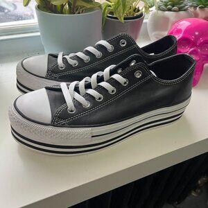 Converse All Stars - Black Leather Platform Sneakers – Never Worn – Women’s 10